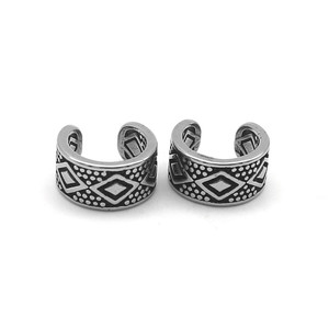 Boucles d'oreilles manchette en argent tibétain à motif géométrique pour cartilage d'oreille et clips d'oreille sans perçage, bijoux de mode en acier inoxydable - Product Image 2
