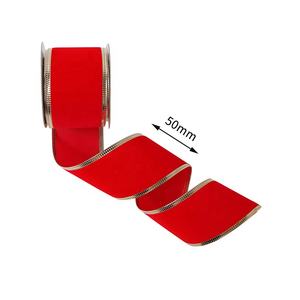 Nuevos productos, venta al por mayor, Rollo embalado, borde rojo y dorado con cable, cinta de Feliz Navidad <span class=keywords><strong>para</strong></span> decoración de árboles - Product Image 3