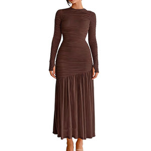 Vestidos de Moda para Mujer, Elegantes, de Encaje, con Cuello Redondo, Color Sólido, Estilo Patchwork - Product Image 3