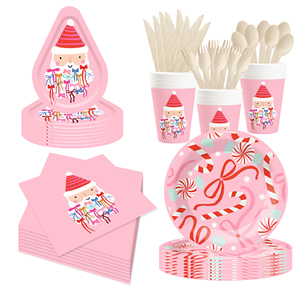 DAMAI New Disposable the Factory Sells Christmas Hats and Christmas Bows in pink Special-shaped Paper Plates - Product Image 3