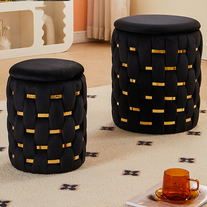 Móveis Modernos para Sala de Estar, Puff de Veludo Dourado com Armazenamento - Product Image 3