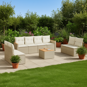 Ensemble de canapés de jardin beige, meubles en rotin d'extérieur avec coussins en mousse haute densité, design contemporain imperméable - Product Image 2