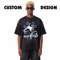 T-shirt homme col rond à manches courtes 100 % coton, imprimé rappeur, teint par pulvérisation noir, 250 g, personnalisable avec logo et marque privée, vente en gros