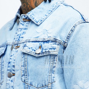 OEM Custom Fashion Two Piece Heavyweight Jeans Jackets and Denim Shorts Suit <b>Set</b> Blue Washed <b>Embroidery</b> logo Jeans <b>Set</b> for Men - Product Image 3