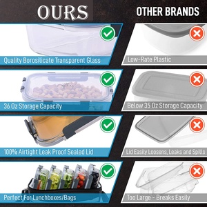 Récipients de stockage en verre, lot de 5 ombrés avec couvercles, 36 oz, pour aliments, avec verrouillage à pression hermétique - Product Image 6