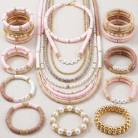 Kit de fabrication de bijoux en perles Heishi en argile polymère DIY, ensemble de perles plates rondes de couleur rose neutre, perles en vrac pour la fabrication de bracelets et de colliers