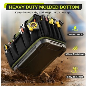 Sac à outils pour électricien robuste de 16 pouces pour hommes, vert/noir, imperméable, résistant aux déchirures, fond rigide avec poches - Product Image 3