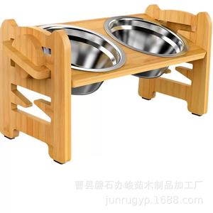 Support de gamelle réglable en bois pour animaux de compagnie, station d'alimentation surélevée pour chats et chiens avec bols en acier inoxydable - Product Image 5