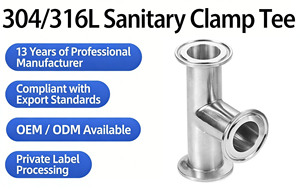 Conexión de Tubería de Tres Vías Tipo T de Grado Sanitario, Acero Inoxidable, Conexión Rápida con Abrazadera, Acabado Espejo Interno y Externo - Product Image 4