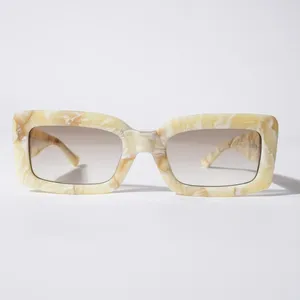 Lunettes de soleil rectangulaires en acétate de marbre de perles funky avec logo personnalisé lunettes de soleil de luxe pour femmes lunettes de soleil tendances à monture épaisse en acétate