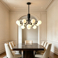 Lustre LED G9 en verre et fer noir de style nordique moderne, luminaire suspendu rond pour salon, salle à manger