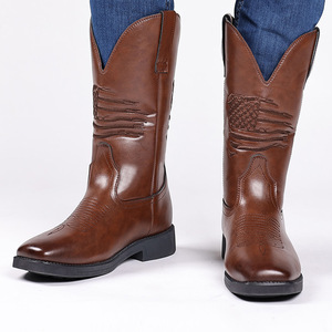 <span class=keywords><strong>Botas</strong></span> Vaqueras para <span class=keywords><strong>Hombre</strong></span>, <span class=keywords><strong>Punta</strong></span> <span class=keywords><strong>Cuadrada</strong></span>, <span class=keywords><strong>Botas</strong></span> Occidentales de Cuero Genuino con Diseño Patriótico Clásico, Antideslizantes, <span class=keywords><strong>Botas</strong></span> Cortas Robustas - Product Image 4