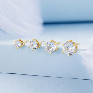 925 Sterling Silver Shiny Zircon Stud Earrings Six Prongs Design Small <strong>Rose</strong> <strong>Gold</strong> <strong>Hoop</strong> for Women Wedding Fine Jewelry Gift BSE615 - Product Image 3