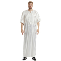 Thobe arabe marocain à manches courtes de haute qualité Caftan musulman pour hommes avec broderie rayée respirant pour Daffah Thobe
