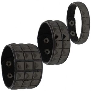 Moda negro remache ancho cuero Wrap pulsera joyería Punk Rock multicapa cuero pulsera brazaletes pulseras - Product Image 1