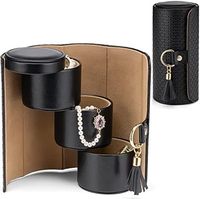 Boîte à bijoux de voyage cylindrique moderne en gros, pratique, multicouche, détachable, en velours PU, avec fermeture à boucle, multifonctionnelle, petite