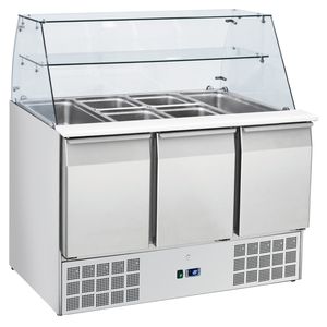 Table de préparation des salades à 3 portes avec 3 grilles GN 1/1 1365x700x1300mm 230 W 230/1V Air Cooling-7CA39QRC EURAST Showcase - Product Image 1
