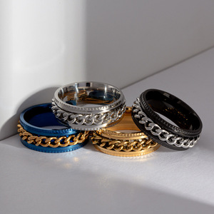 Anillos Antiestrés Punk de Acero Inoxidable Giratorios para Hombre y Mujer, Anillo de Banda Ancha con Cadena Giratoria, Joyería para Fiesta, Abrebotellas, <span class=keywords><strong>Regalo</strong></span> - Product Image 5