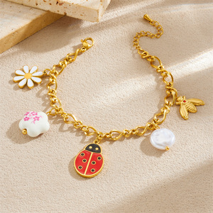Fashion Jewelry <b>Set</b> Stainless Steel Ladybug Butterfly Dragonfly Insect Charm Women's Necklace <b>Bracelet</b> Earrings <b>Set</b> - Product Image 3