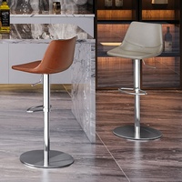 [En stock] Chaise de bar en cuir nordique, moderne, minimaliste, légère, avec dossier de luxe, pivotante, réglable en hauteur