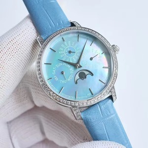 Reloj de Lujo de Edición Limitada Personalizado, Mecánico, Automático, con Fase Lunar, Calendario Perpetuo, Caja Plateada, Esfera Azul MOP - Product Image 1