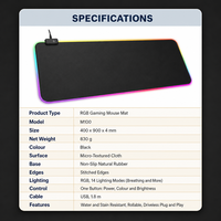 Tapis de souris RGB 1,8 m avec câble USB, 830 g, bords cousus étanches, base en caoutchouc, enroulable, Plug and Play pour PC, ordinateur portable, bureau, maison, vente en gros