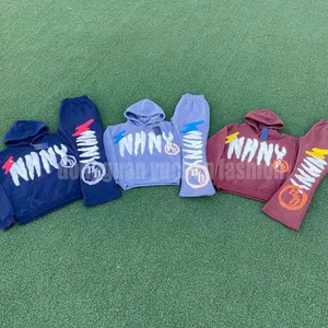 Großhandel Baumwolle Fleece Jogger Anzug übergroße Sportswear Hoodies Set Trainings anzüge benutzer definierte Logo Puff Druck Trainings anzüge für Männer