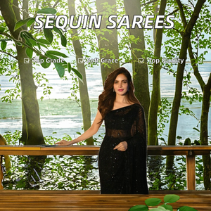 ผ้าซารีจอร์เจตต์สำหรับผู้หญิงจาก KUNJ CREATION งานปักเลื่อมทั้งผืน งานออกแบบพิเศษ ขอบลูกไม้ ผลิตในอินเดีย ปากีสถาน มีสินค้าพร้อมส่ง - Product Image 2