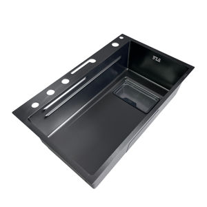 Évier <span class=keywords><strong>de</strong></span> cuisine multifonctionnel en acier inoxydable fait main à cuve unique avec robinet, affichage numérique piano, design moderne noir pour <span class=keywords><strong>comptoir</strong></span> - Product Image 5