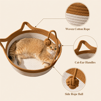 Nid pour chat en corde de coton tressée, style rotin, confortable, doux, portable, avec poignées, toutes saisons, 35 x 42 cm