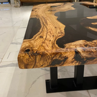 Table Basse et Table à Manger Rivière Époxy Noire Transparente en Bois Massif