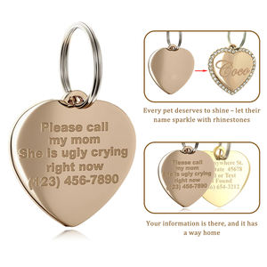 कस्टम डायमंड पालतू कुत्ते बिल्ली टैग आईडी हड्डी के दिल के आकार में गैंडा प्लेटें उत्कीर्ण नाम और पेटको और आईडी एक्सेसरीज़ के लिए संपर्क जानकारी - Product Image 2