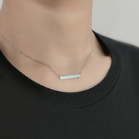 Pendentif barre en argent sterling 925 avec plaque vierge en zircon, gravable avec un nom, pour collier ras du cou, style superposé