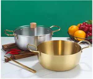 卸売シルバー韓国調理器具ソース鍋ステンレス鋼430スープ鍋ステンレス鋼ハンドル付き