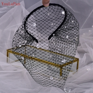 YouLaPan Voile de mariée court, accessoire pour <span class=keywords><strong>cheveux</strong></span>, bandeau en résille, pour fête/<span class=keywords><strong>mariage</strong></span>, avec perles en strass, coiffe monocouche VA12-B - Product Image 3