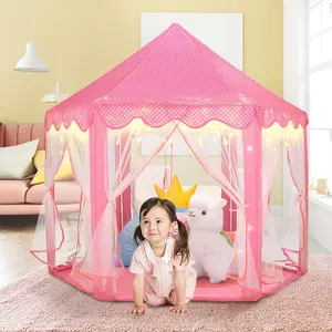 2023 оптовая продажа, розовый милый игровой домик, портативный складной шестигранный игровой домик для девочек в помещении, Замок принцессы, Детская игровая палатка, домик