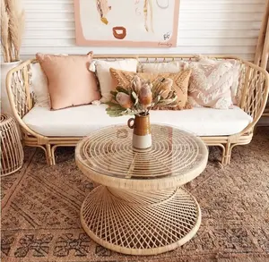 ¡Gran venta! Sofá y mesa de ratán de caña de lujo, adecuado para decoración de sala de estar, precio de fabricante