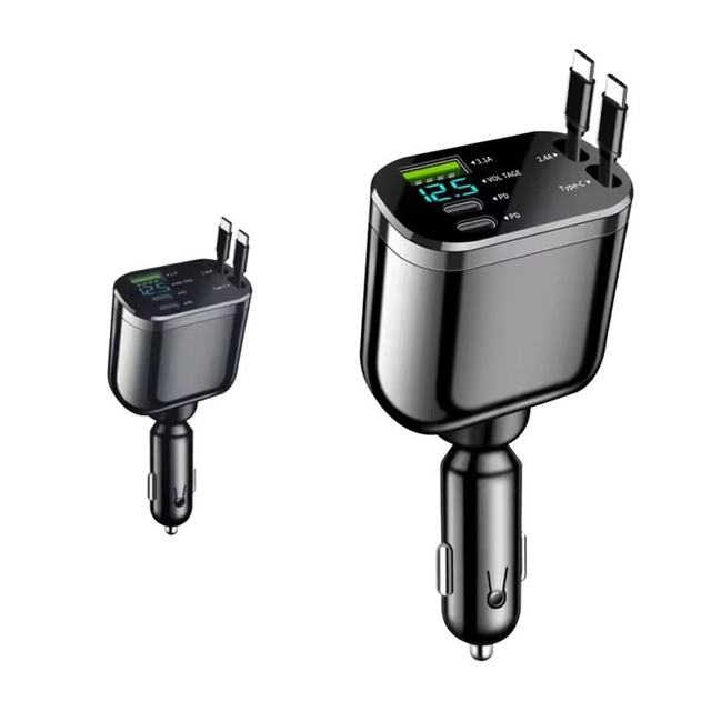 Wholesale Retractable Car Charger 4 In 1 Pd Fast Car Phone Charger 75W 70Cm Retractable Type-C Charging Cable