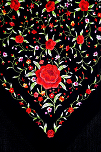 45 pollici <span class=keywords><strong>Nero</strong></span> multi Manton de Manila 100% ricamo a mano di <span class=keywords><strong>seta</strong></span> pura spagnolo di flamenco scialli - Product Image 2