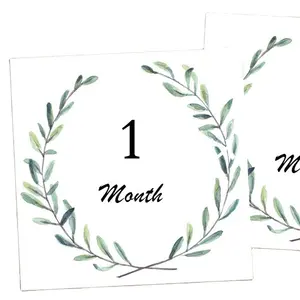 월 이정표 카드-독특한 베이비 샤워 선물-녹색 식물상의 아기 이정표 카드-5 "x 5"