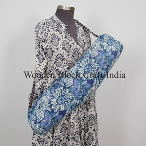 Sac de transport pour tapis de yoga vintage indien, bleu, à fleurs, bandoulière, fermeture éclair, salle de sport, studio de yoga, pour une utilisation en toutes saisons - Product Image 1