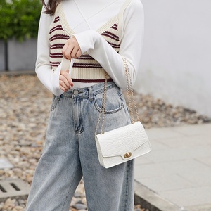 Fashionable Women's Crocodile Pattern Shoulder <b>Bag</b> Zip Closure Cross-Body Chain Lock Single Handle <b>Small</b> Square All Shoulder <b>Bag</b> - Product Image 3