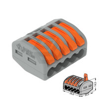 Conector de Empalme Original Wagos 222-415 con Palancas; para Todos los Tipos de Conductores; máx. 4 mm²; 5 Conductores; Carcasa Gris; máx. 40 ° C; 2,5 mm²
