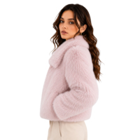 Abrigo de invierno cálido y esponjoso para mujer, de piel sintética gruesa tipo caballero, de lana/seda, corte ajustado, con cremallera, manga larga, marca privada