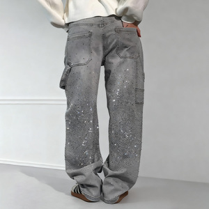Jeans de mezclilla holgados con cinturón de diamantes de imitación oscuros, transpirables, de verano, estilo Y2K, casual, <span class=keywords><strong>para</strong></span> <span class=keywords><strong>mujer</strong></span>, diseño personalizado del fabricante - Product Image 4