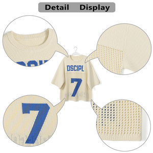 <span class=keywords><strong>Pull</strong></span> en <span class=keywords><strong>maille</strong></span> jacquard 100 % coton à manches courtes, personnalisé avec logo et lettres, pour le football, tricoté au crochet, <span class=keywords><strong>maille</strong></span> filet, conception OEM ODM - Product Image 4