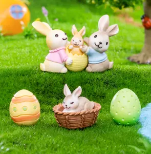 micro miniature animals in bulk resin mini decor easter 3d cartoon character rabbit bunny egg figures toys for cake decoration