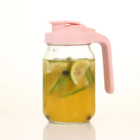 Bocal en verre Mason de 64 oz avec poignée et bouchon, grand récipient de stockage d'eau de 2000 ml, avec ligne de mesure, personnalisable, pour le camping et les activités de plein air, qualité alimentaire