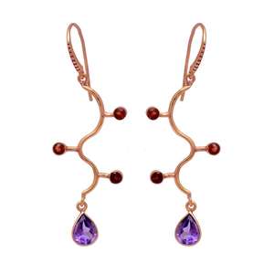 Pendientes de plata de ley 925 con gema de amatista granate, pendientes hechos a mano con gancho, color dorado - Product Image 2