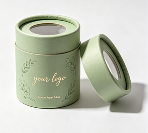 Custom Eco-friendly Round Paper Tube Box with Clear <b>Window</b> Lid Green Color Gold <b>Foil</b> Printing for Gift Packaging - Product Image 4